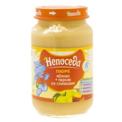 Пюре Непоседа яблоко персик сливки с сахаром с 6 мес. 190 г