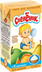 Пюре Спеленок яблоко груша персик творог без сахара с 6 мес 125 г